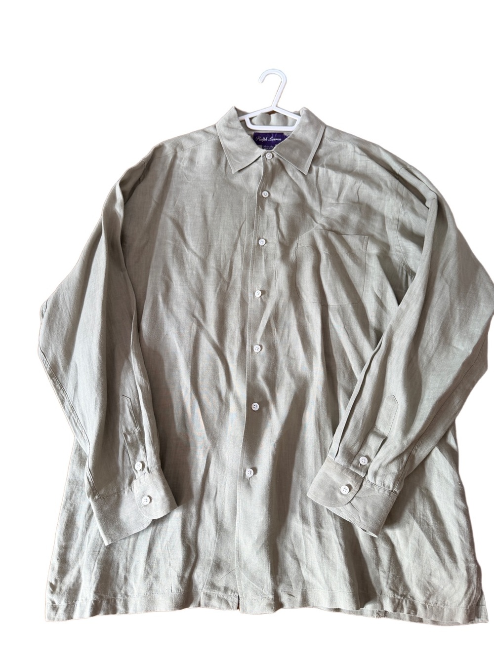 Ralph Lauren Purple Label Classic Linen Men's Button-Up Shirt Light Sage Large